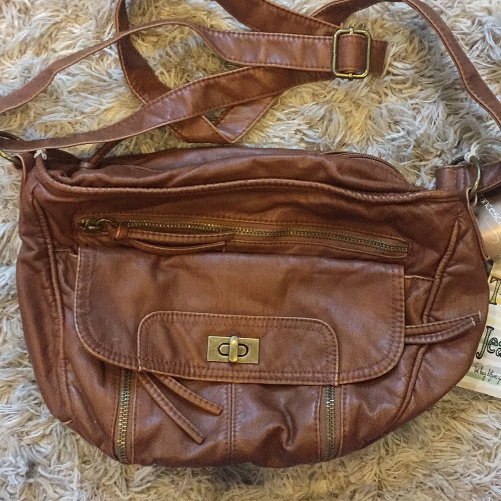 TShirt & Jeans Cognac Leather Crossbody Purse